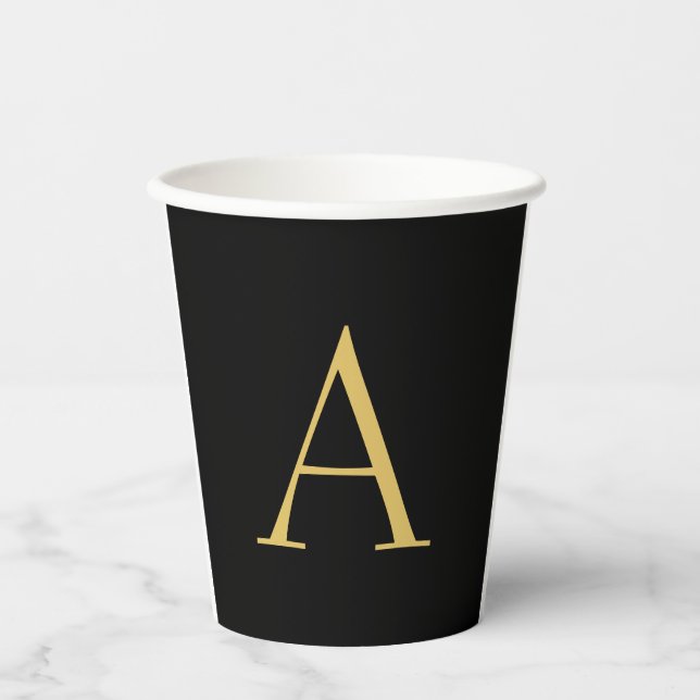 Black Gold Color Monogram Professional Paper Cups (Front)