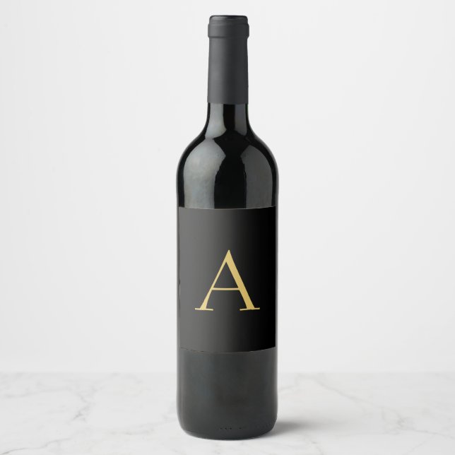 Black Gold Color Monogram Professional Wine Label (Front)