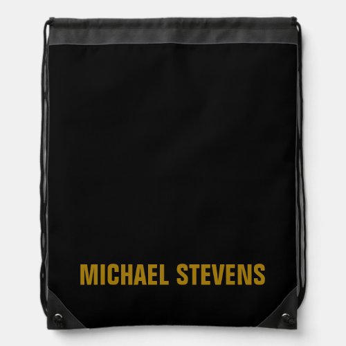Black Gold Color Professional Add Name Drawstring Bag