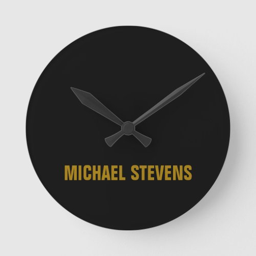 Black Gold Color Professional Add Name Round Clock
