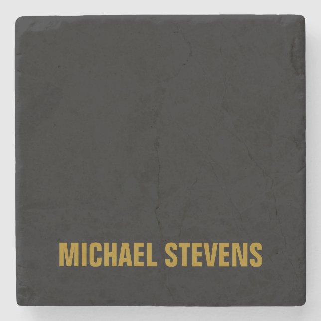 Black Gold Color Professional Add Name Stone Coaster (Front)