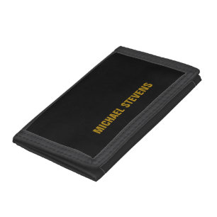 Black Gold Color Professional Add Name Tri-fold Wallet