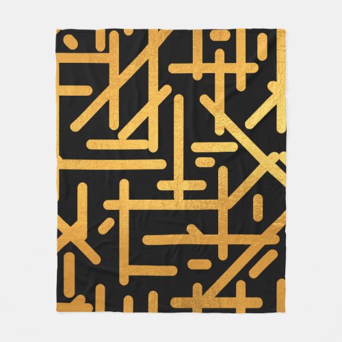 Black Gold colored abstract lines pattern Fleece Blanket