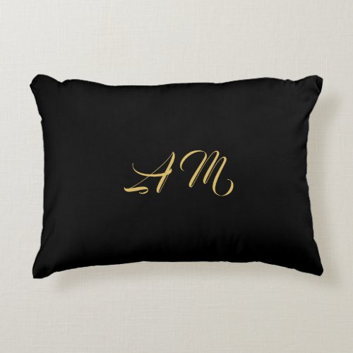 Black Gold Colors Monogram Initial Calligraphy Accent Pillow