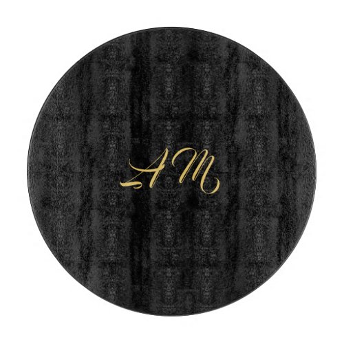 Black Gold Colors Monogram Initial Calligraphy Cutting Board