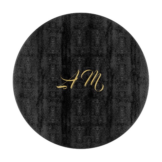 Black Gold Colors Monogram Initial Calligraphy Cutting Board (Front)