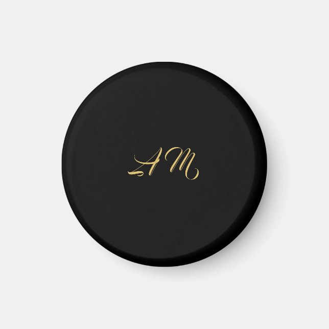 Black Gold Colors Monogram Initial Calligraphy Magnet (Front)