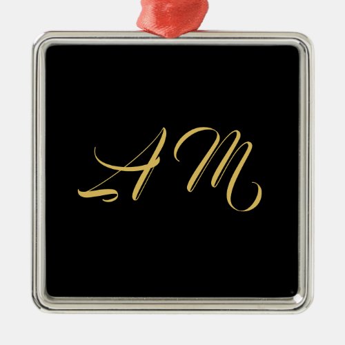 Black Gold Colors Monogram Initial Calligraphy Metal Ornament