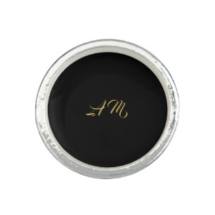Black Gold Colors Monogram Initial Calligraphy Ring