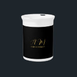 Black Gold Colors Monogram Initial Letter Name Beverage Pitcher<br><div class="desc">Represent yourself with this modern,  elegant design. This template can be customized to meet all professional occupations.</div>