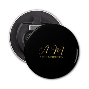 Black Gold Colors Monogram Initial Letter Name Bottle Opener