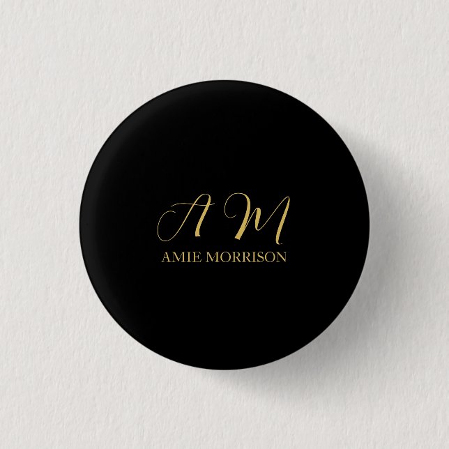 Black Gold Colors Monogram Initial Letter Name Button (Front)