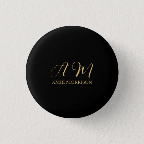 Black Gold Colors Monogram Initial Letter Name Button