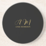 Black Gold Colors Monogram Initial Letter Name Coaster