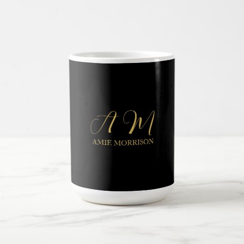 Black Gold Colors Monogram Initial Letter Name Coffee Mug