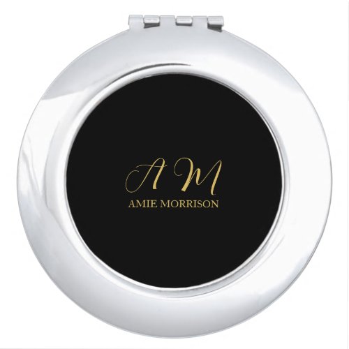 Black Gold Colors Monogram Initial Letter Name Compact Mirror