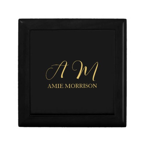 Black Gold Colors Monogram Initial Letter Name Gift Box