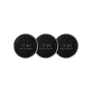 Black Gold Colors Monogram Initial Letter Name Golf Ball Marker