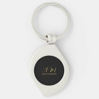 Black Gold Colors Monogram Initial Letter Name Keychain by hizli_art at Zazzle