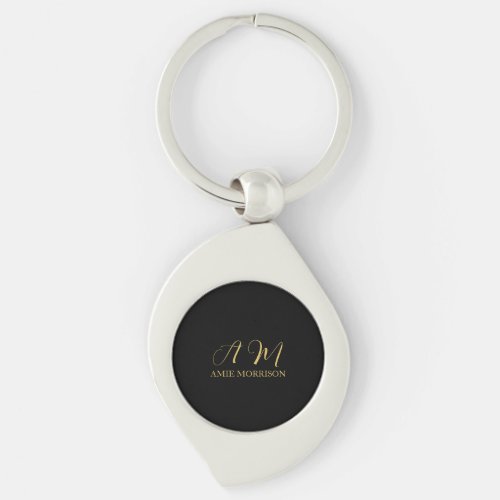 Black Gold Colors Monogram Initial Letter Name Keychain