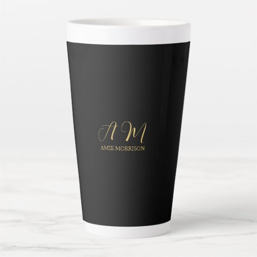 Black Gold Colors Monogram Initial Letter Name Latte Mug