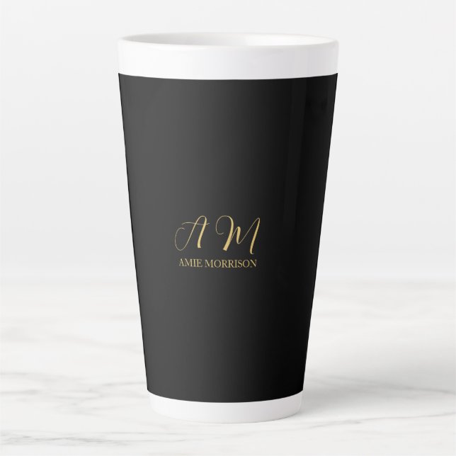 Black Gold Colors Monogram Initial Letter Name Latte Mug (Front)