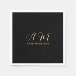 Black Gold Colors Monogram Initial Letter Name Napkins