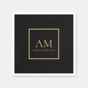 Black Gold Colors Monogram Initial Letter Name Napkins