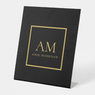 Black Gold Colors Monogram Initial Letter Name Pedestal Sign