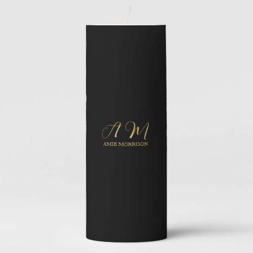 Black Gold Colors Monogram Initial Letter Name Pillar Candle