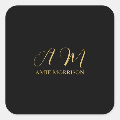 Black Gold Colors Monogram Initial Letter Name Square Sticker