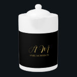 Black Gold Colors Monogram Initial Letter Name Teapot<br><div class="desc">Represent yourself with this modern,  elegant design. This template can be customized to meet all professional occupations.</div>