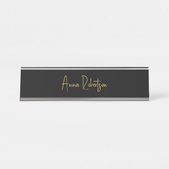 Black Gold Colors Professional Trendy Calligraphy Desk Name Plate (Front)