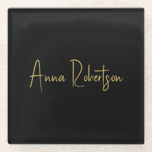 Black Gold Colors Professional Trendy Calligraphy Glass Coaster