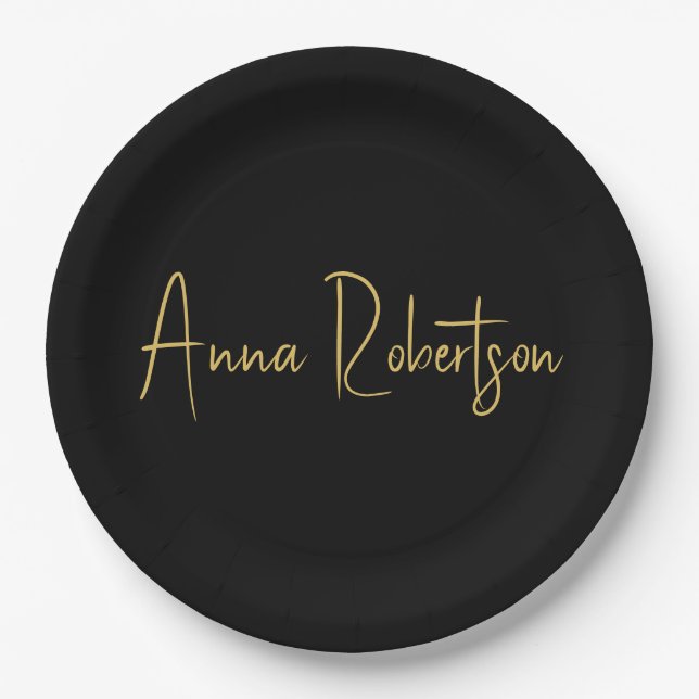 Black Gold Colors Professional Trendy Calligraphy Paper Plates (Front)