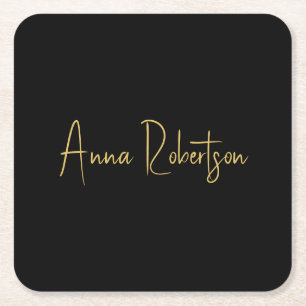 Black Gold Colors Professional Trendy Calligraphy Square Paper Coaster
