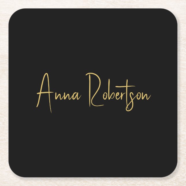 Black Gold Colors Professional Trendy Calligraphy Square Paper Coaster (Front)