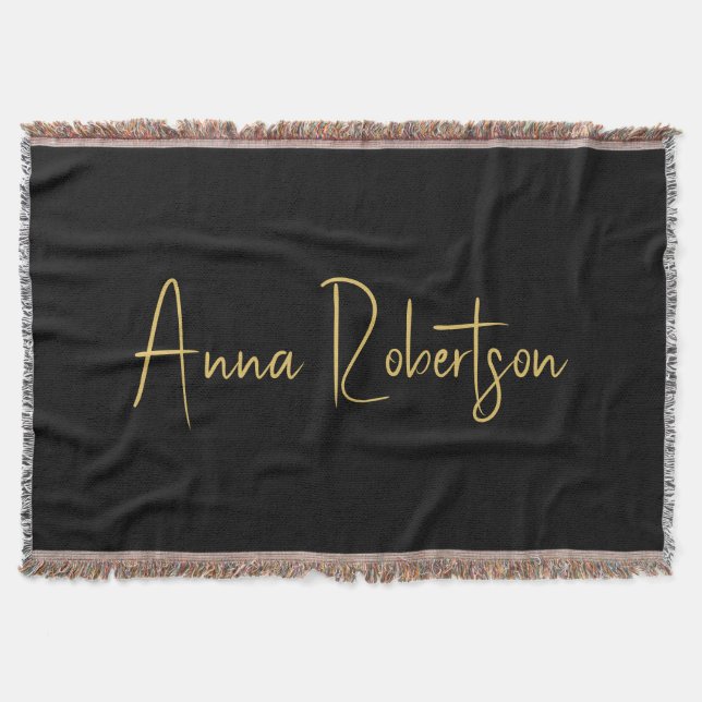 Black Gold Colors Professional Trendy Calligraphy Throw Blanket (Front)