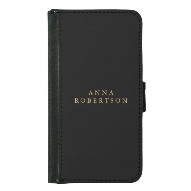 Black Gold Colors Professional Trendy Minimalist Samsung Galaxy Wallet Case (Front)