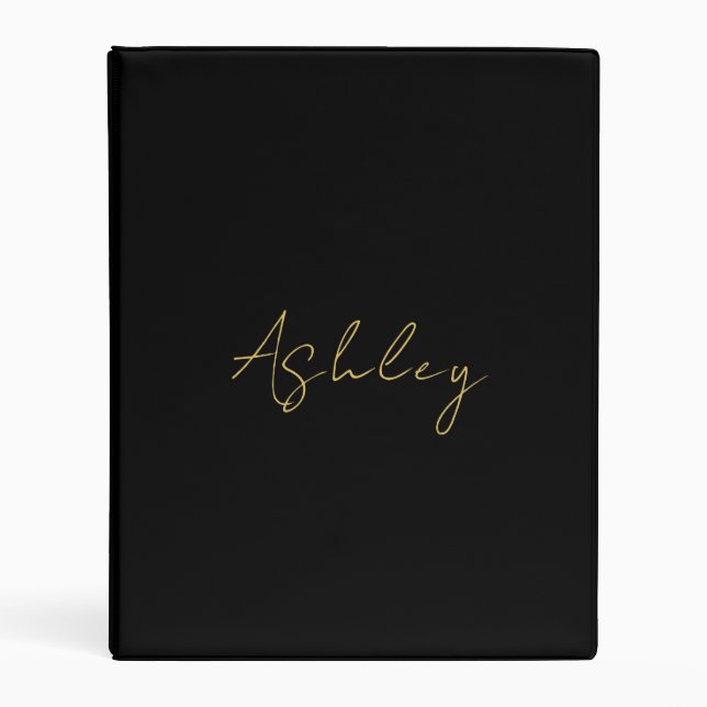 Black Gold Colors Professional Trendy Modern Name Mini Binder (Front)