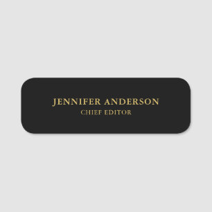 Black Gold Colors Professional Trendy Modern Plain Name Tag