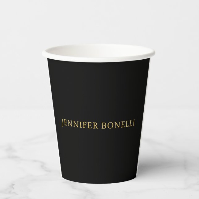 Black Gold Colors Professional Trendy Modern Plain Paper Cups (Front)