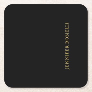 Black Gold Colors Professional Trendy Modern Plain Square Paper Coaster by hizli_art at Zazzle