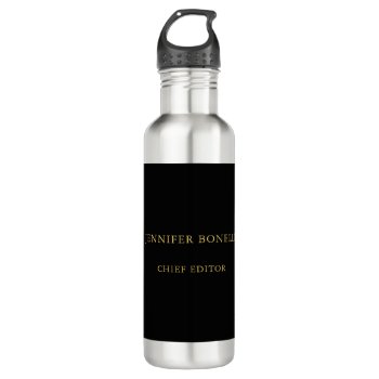 Black Gold Colors Professional Trendy Modern Plain Stainless Steel Water Bottle by hizli_art at Zazzle