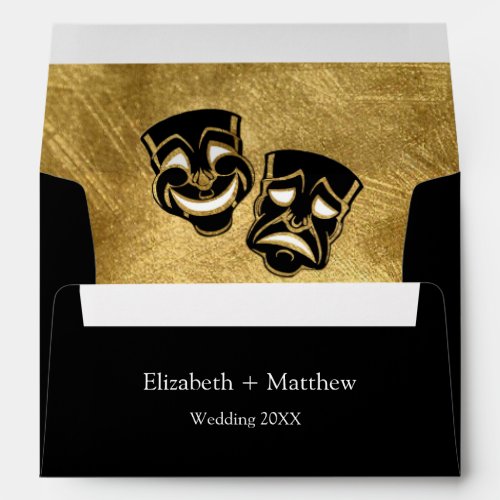 Black Gold Comedy and Tragedy Theater Wedding Envelope