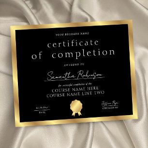 Black & Gold Completion Certificate Business Award