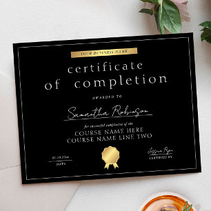 Black & Gold Completion Certificate Course Award