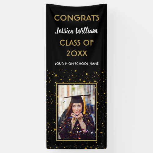 Black Gold Confetti 2023 Photo Graduation Party Banner