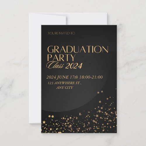 Black Gold Confetti  2024 Graduation Invitation 