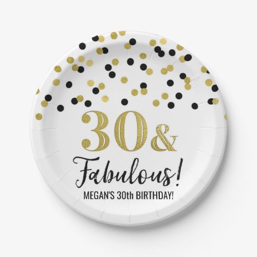 Black Gold Confetti 30 and Fabulous Birthday Paper Plates